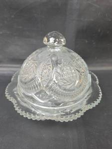 lot 104 image: Clear Glass Covered Dish with Domed Lid and Scalloped Edge