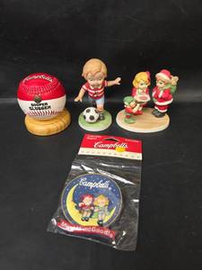 lot 136 image: Campbells Souper Slugger Baseball - 1995, Two Kid Figurines and Collectible Magnet