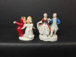 lot 155 image: Lefton Little Red Devil Kissing Angel Figurine and Figurine from Occupied Japan