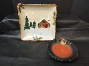lot 207 image: St. Nicholas Square Heartland Serving Platter and Snowman Plate