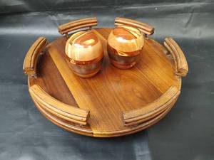 lot 208 image: Homemade Wood Salt and Pepper Shakers with Wood Lazy Susan