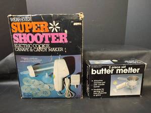lot 209 image: NIB Wear-Ever Super Shooter Electric Cookie Canape Candy Maker and Rowoco Butter Melter