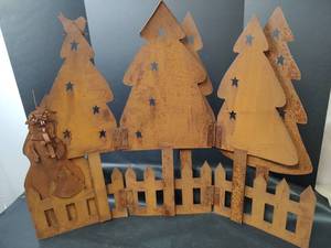 lot 243 image: Decorative Rustic Metal Christmas Fireplace Screen, 36 wide x 28 tall