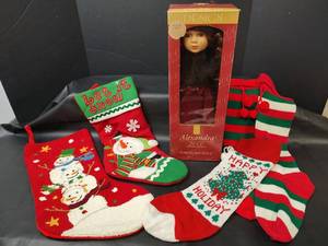 lot 246 image: Design Porcelain Doll Alexandra 2000 Limited Edition with Christmas Stockings