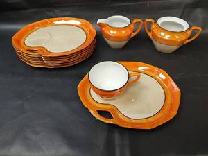 lot 256 image: Vintage RS Germany, Orange and White Snack Set Pieces