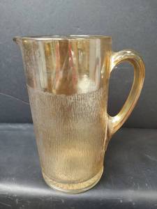 lot 264 image: Vintage Marigold Carnival Glass with Tree Bark Finish Pitcher