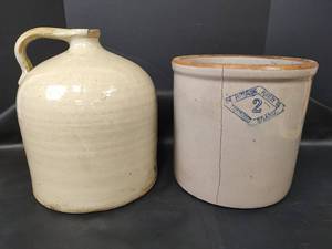 lot 290 image: Stoneware Jug and Crock, See Pictures for Damage