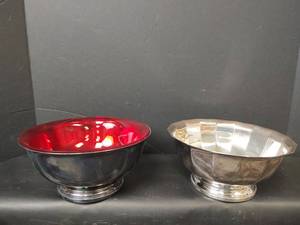 lot 314 image: Gorham Heritage E.P.P Serving Bowls, One with Red Glass Insert