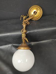 lot 329 image: Vintage Cherub Figural Pendant Light with White Milk Glass Globe