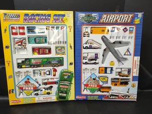 lot 348 image: NIB Airport and Racing Sets with Die Cast Vehicles
