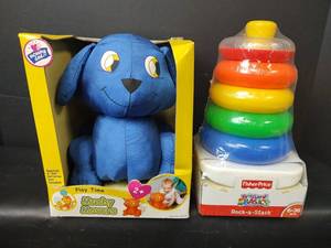 lot 357 image: NIP Fisher-Price Rock-a-Stack Ring and Mommy & Me Mushy Movers Plush Toy