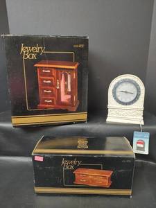 lot 362 image: NIB Jewelry Boxes with Table Clock