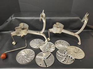 lot 404 image: Antique Food Choppers with Discs and Crank Handle