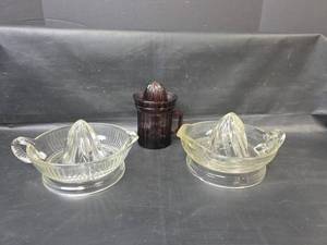 lot 443 image: 3 Vintage Glass Juicers