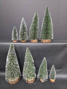 lot 475 image: Miniature Christmas Trees Set of 8 Assorted Sizes Wood Base