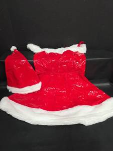 lot 492 image: Christmas Costume Dress and Hat Set Red with White Trim