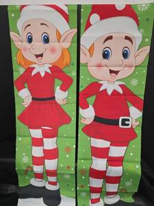 lot 495 image: Christmas Elf Door Banners, 2 Piece Set with White Rods and Cord