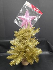 lot 501 image: Gold Tabletop Christmas Tree with Pink Glitter Star Topper