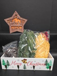 lot 503 image: Merry Christmas Wall Hook Box with Star Nativity Light, Greenery, Pinecones