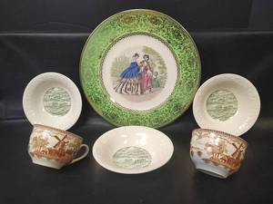 lot 530 image: Vintage Imperial by Salem China Co. Plate with 23k Gold Detailing, VTG 1950s Bowl and VTG Japanese Transferware Tea Cups