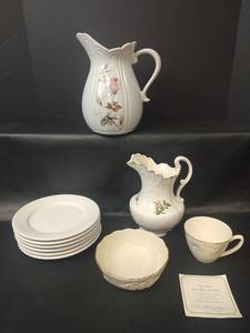 lot 565 image: Vintage Lenox Rose Blossom Bowl with Pitchers, Dessert Plates and Cup