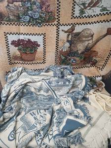 lot 572 image: Throw Blanket of Wichita Kansas Landmark Designs, Garden Print Fringed and Blankets