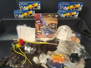 lot 576 image: Rabbit Furs, Scout Derby Grand Prix Pinewood Derby Kit with ABCs of Leatherwork and Beadery