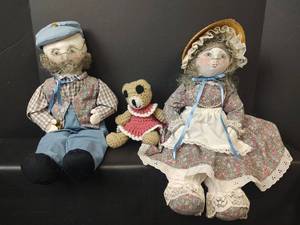 lot 588 image: Grandma Doll, Grandpa Doll and Crochet Teddy Bear