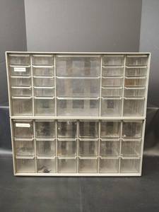 lot 590 image: Two-Unit Stacked Plastic Multi-Drawer Organizer, 18 x 6.5 x 8.5