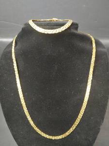 lot 595 image: Textured Link 24in Necklace and Bracelet Set