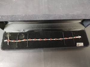 lot 606 image: Sterling Silver Link Bracelet with Stones, 925 Stamped Clasp