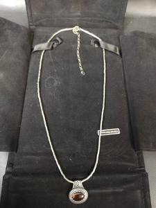 lot 607 image: Sterling Silver 925 Pendant Necklace with Amber Stone and 19in Chain with 4in Extender Adjustable Chain