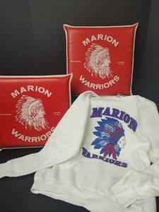 lot 612 image: Marion Warriors Red Seat Cushions and Sweatshirt, Size M