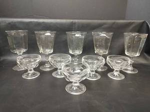 lot 629 image: Vintage Clear Glass Stemmed Goblets and Footed Dessert Dishes