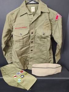 lot 636 image: Vintage Boy Scouts of America Official Shirt with Merit Badge Sash and Cap