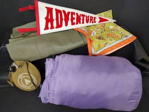 lot 638 image: Childrens Eureka Lady Bug Sleeping Bag, Official Trail Canteen with Cover, Adventure Pennant and Inflatable Mattressuntested