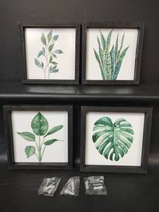 lot 664 image: NIB Framed Plant Leaf Wall Art Prints, 8 x 8