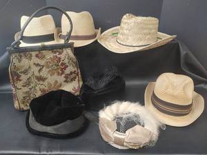 lot 718 image: Vintage Assorted Hats and Tapestry Handbag