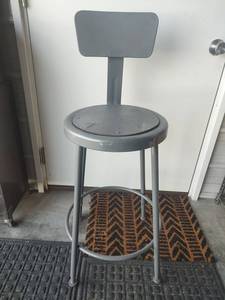 lot 803 image: Gray Stool with Backrest and Round Footrest Ring, 26 inch Seat Height