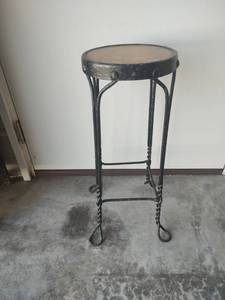 lot 806 image: Antique Wrought Iron Stool with Wooden Seat, 24 inches Tall