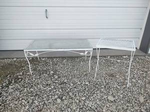 lot 817 image: Glass Top Metal Table, 36 x 18 x 16 and Mesh Top Side Table