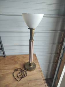 lot 820 image: Table Lamp with White Bowl Shade, 26 inches Tall