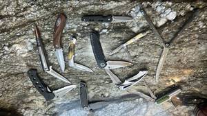 lot 4 image: Lot of 11 Folding Pocket Knives Multi-Tool Knives one butterfly  One forest cutler is messed up some.