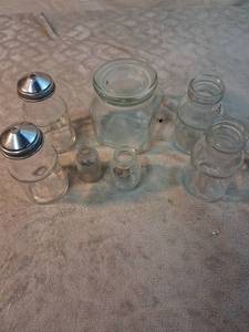 lot 33 image: Glass Jars Lot 7 Pieces with Metal Lids and Glass Lids