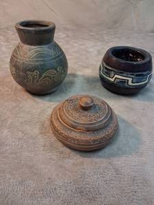 lot 41 image: 3 Piece Lot Decorative Ceramic Vessels with Lids