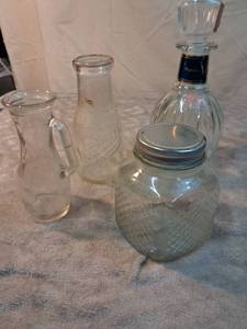 lot 46 image: Glass Bottles and Decanters Lot - VO Decanter with Stopper and Vintage Glassware