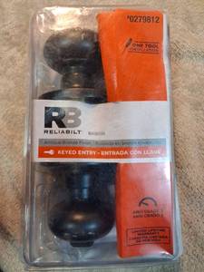 lot 49 image: ReliaBilt Baron Keyed Entry Door Knob Antique Bronze Finish 0279812