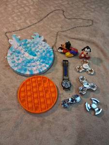 lot 62 image: Pop It Fidget Toy Lot 2 Round Poppers Purse Spinners Watch Figurines