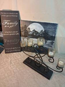 lot 66 image: Black Metal Candelabra with 5 Glass Votive Holders and Candles