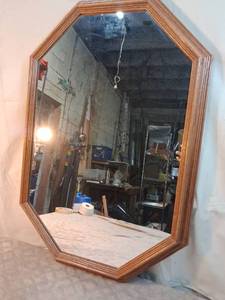lot 68 image: Octagonal Wall Mirror with Wood Frame 28 x 36 inches
